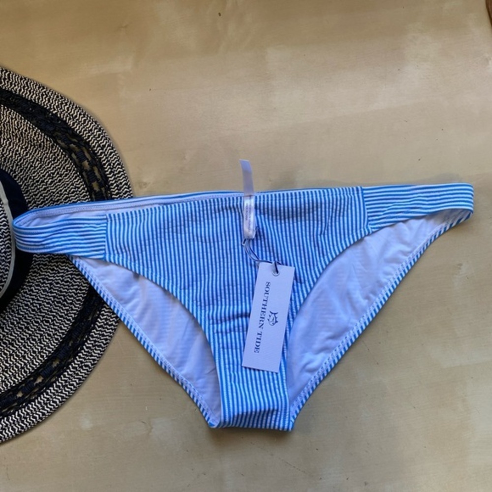 Southern Tide Deanna Seersucker Bikini Bottom Boat Blue NEW